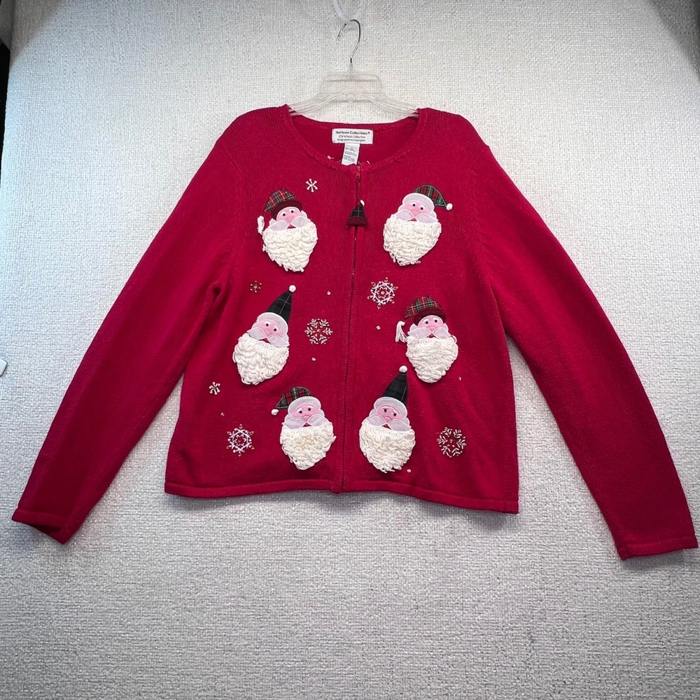 Heirloom Collectibles Christmas‎ Sweater XL Red Santa Appliqué Beaded Holiday